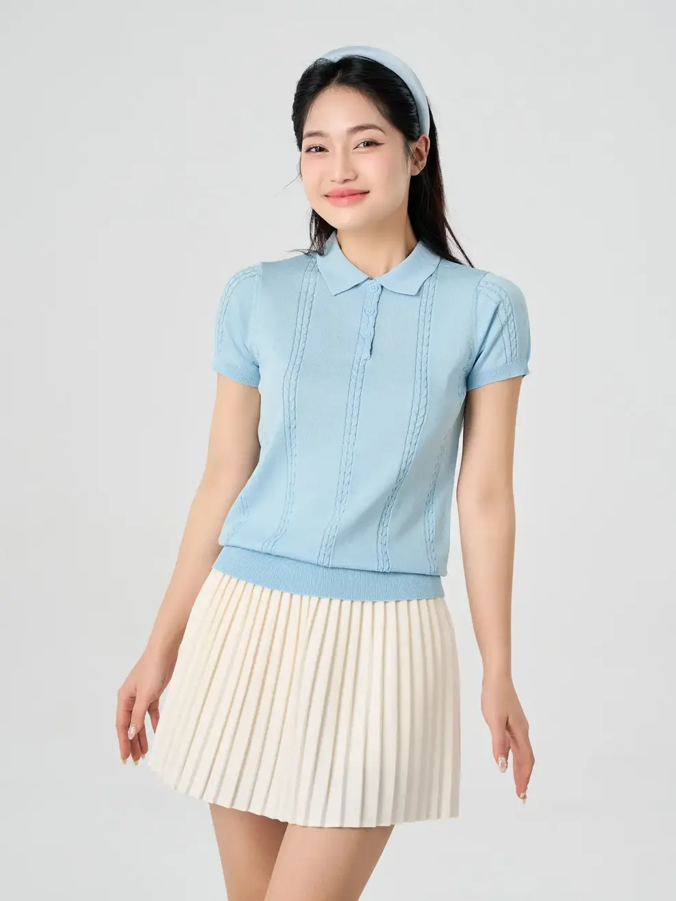 Áo Len Polo Nữ Dệt Vặn Thừng