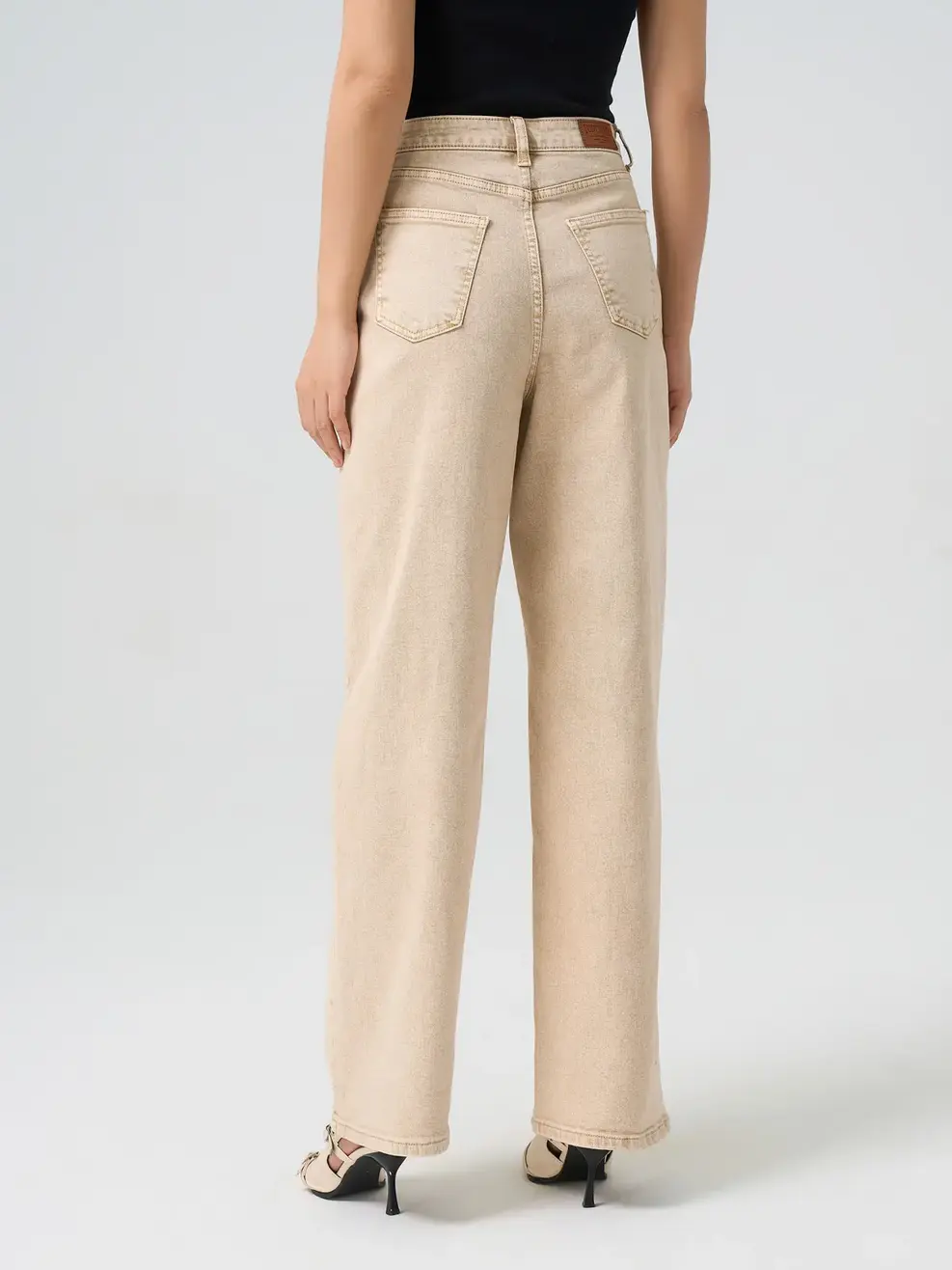 Quần Jeans Nữ Ống Rộng Cạp Cao Can Phối - Ảnh 3