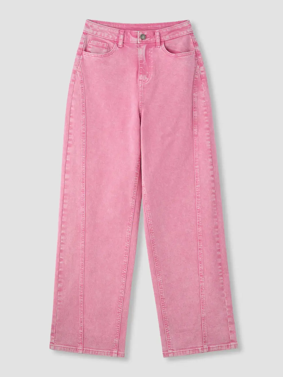 Quần Jeans Nữ Ống Rộng Cạp Cao Can Phối - Ảnh 4