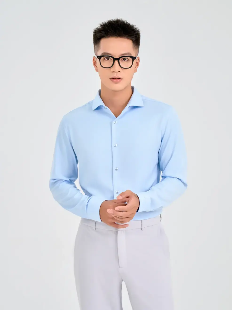 Áo Sơ Mi Nam dài tay polyester nano solid phối cổ - Ảnh 2