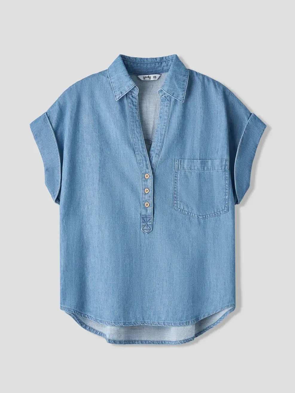 Áo Sơ Mi Jeans Giấy Tay Cộc Kẹp Gấu - Ảnh 6