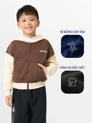 Áo Nỉ Trẻ Em Mũ Kéo Khoá Bear