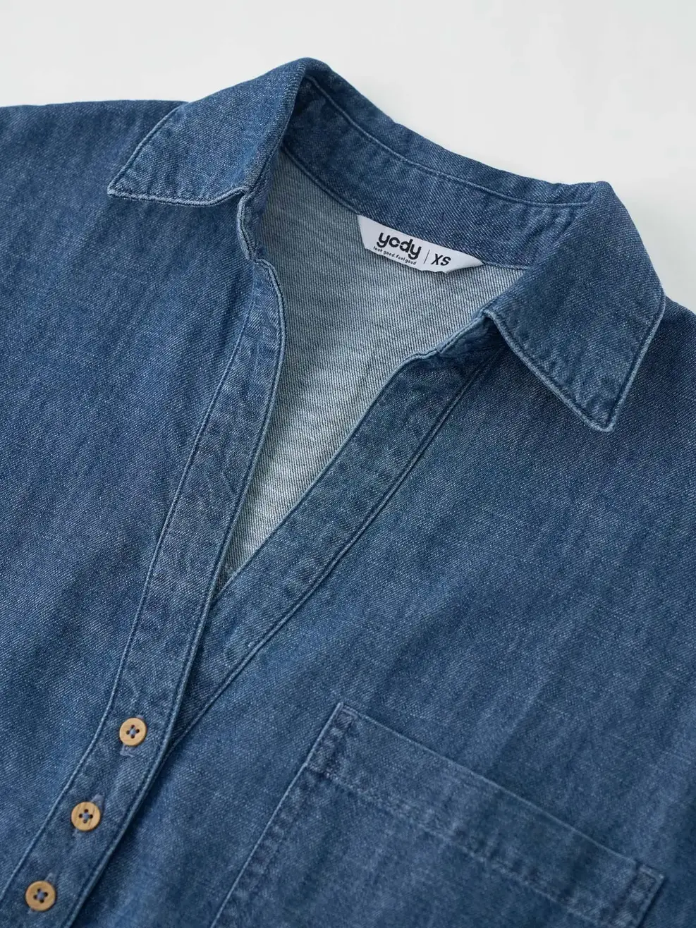 Áo Sơ Mi Jeans Giấy Tay Cộc Kẹp Gấu - Ảnh 5