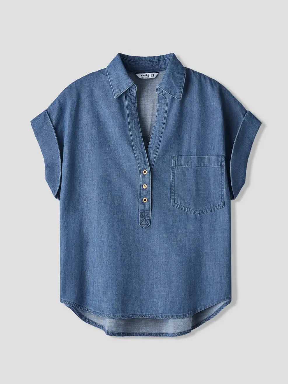 Áo Sơ Mi Jeans Giấy Tay Cộc Kẹp Gấu - Ảnh 4