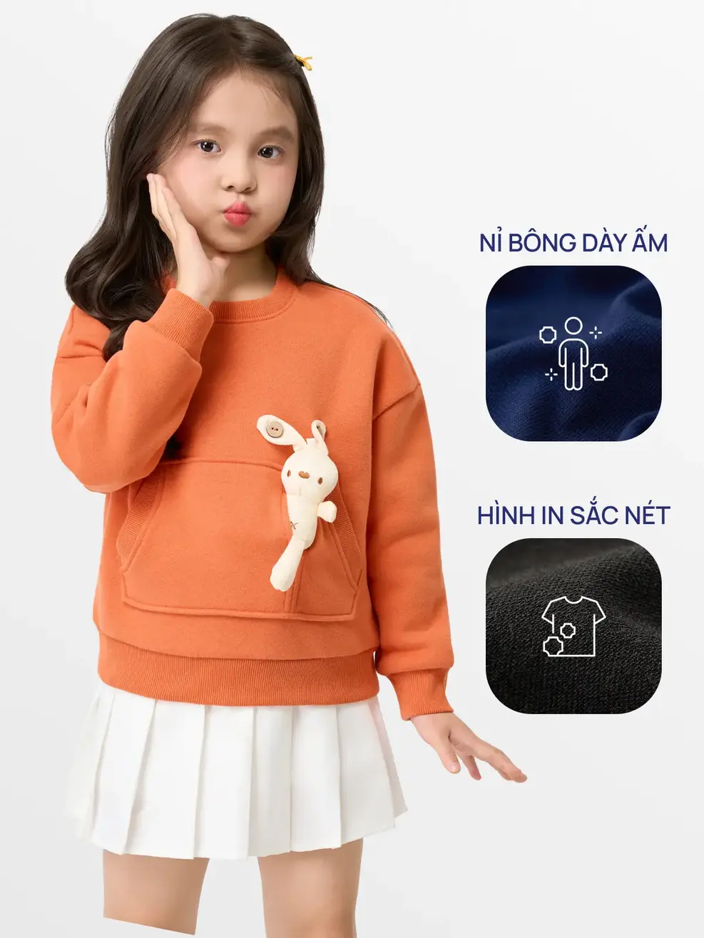Áo Nỉ Trẻ Em Túi Thỏ