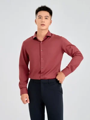 Áo Sơ Mi Nam dài tay polyester nano solid phối cổ