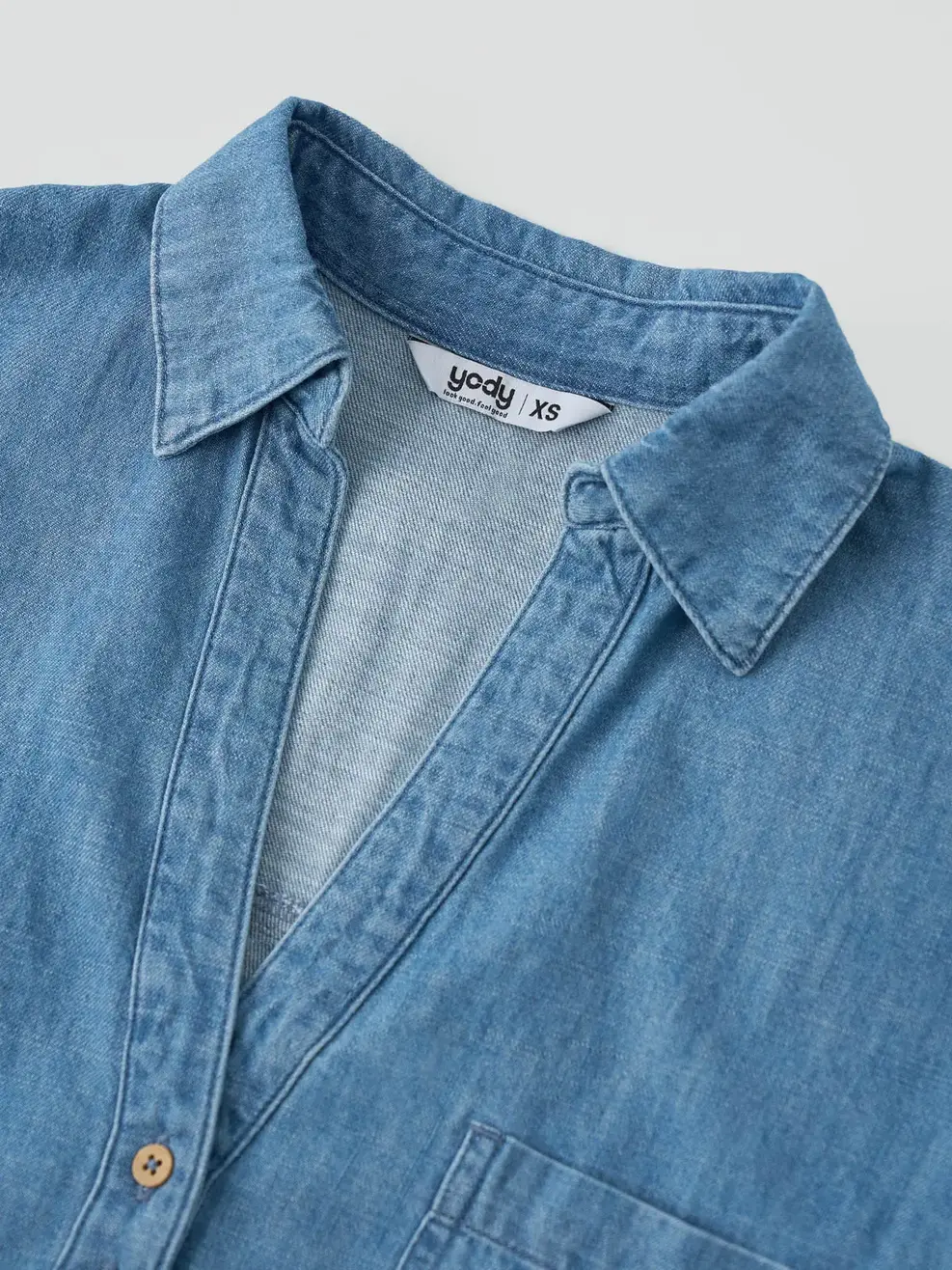 Áo Sơ Mi Jeans Giấy Tay Cộc Kẹp Gấu - Ảnh 7