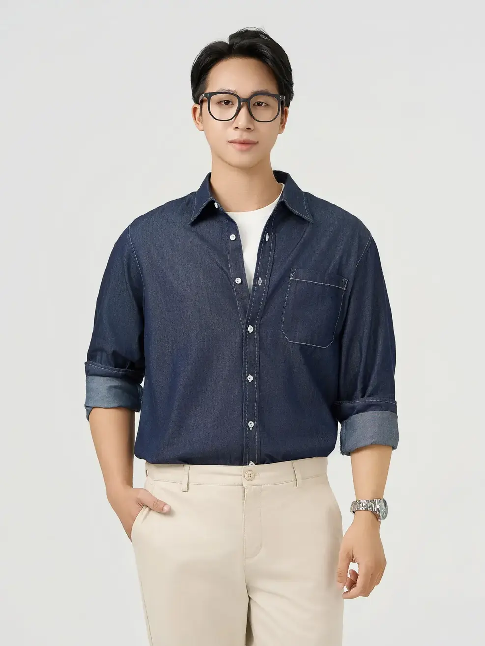 Áo Sơ Mi Jeans Nam Túi Ngực