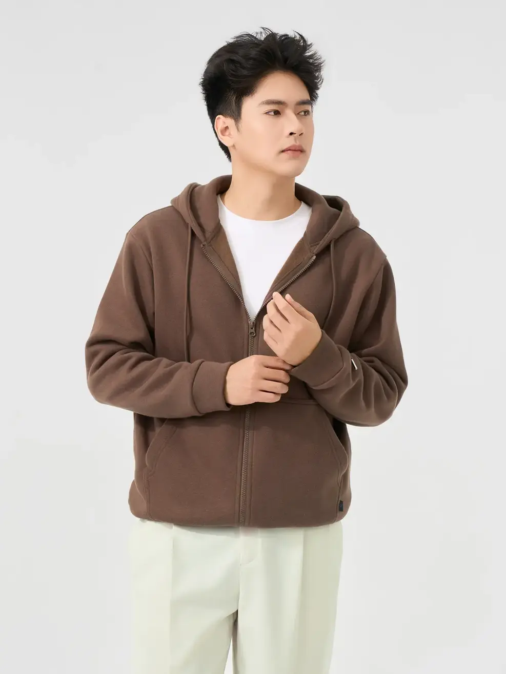 Áo Nỉ Mũ Nam Basic Khóa Hai Đầu