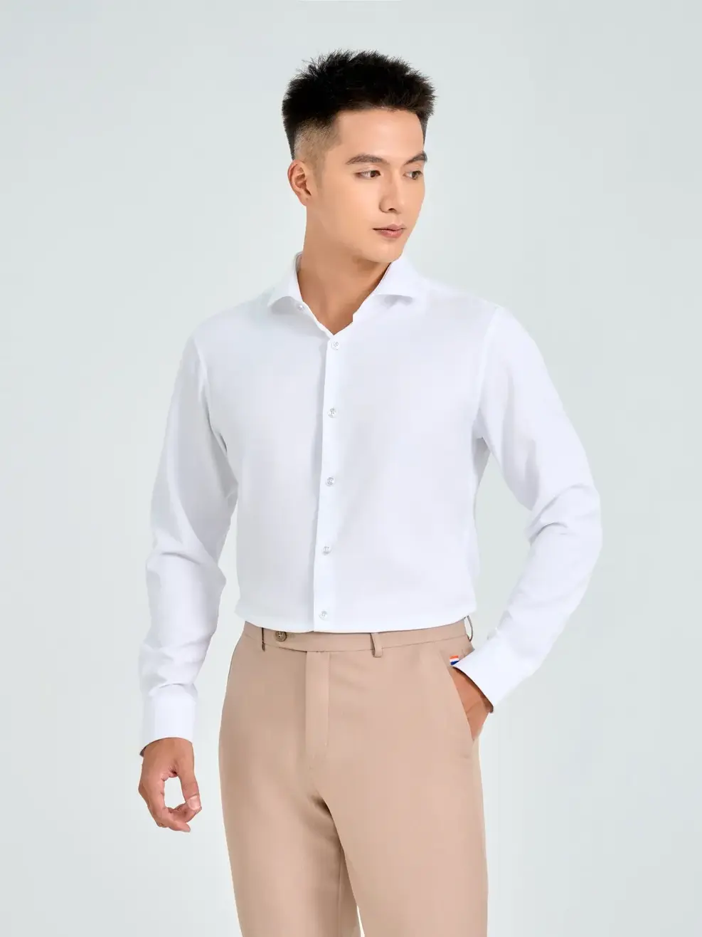 Áo Sơ Mi Nam dài tay polyester nano solid phối cổ - Ảnh 3