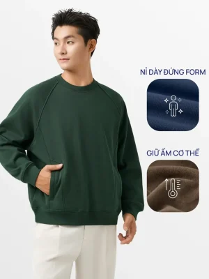 Áo Nỉ Nam Tay Raglan Bo Gấu Túi Khoá