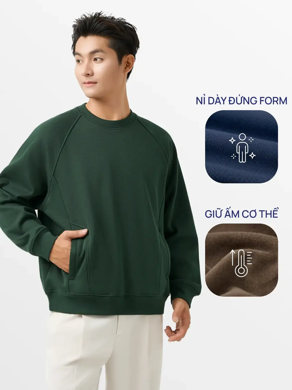 Áo Nỉ Nam Tay Raglan Bo Gấu Túi Khoá